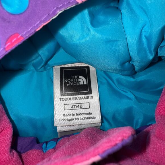 The North Face Toddler Girls 4T Winter Jacket – Purple Polka Dot Hooded Coat - Picture 3 of 4